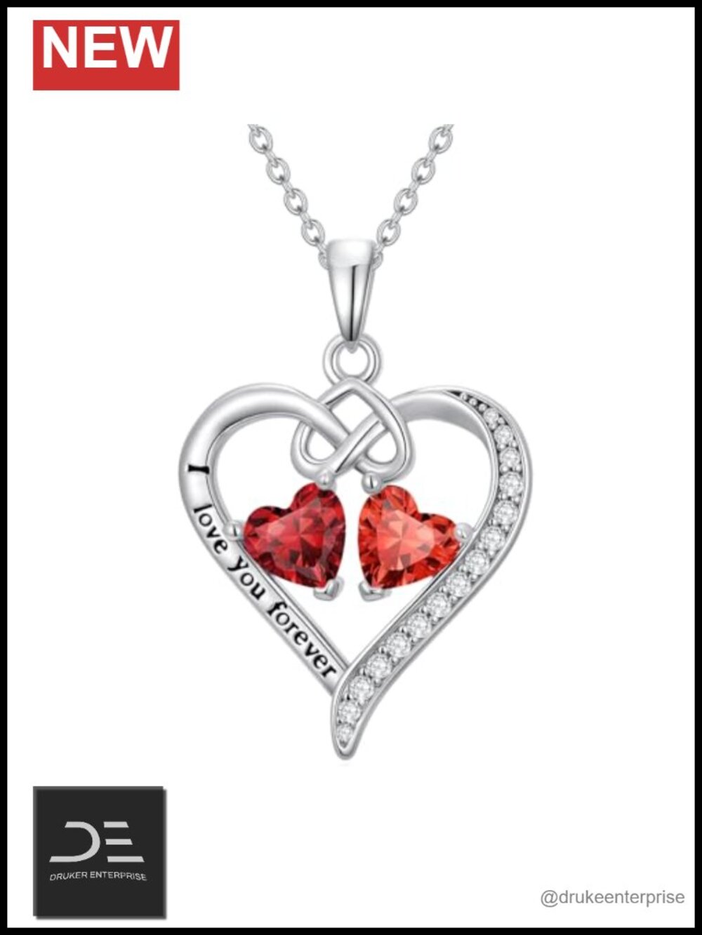 Love You Forever Double Heart Birthstone Pendant Necklace 18-20 inch